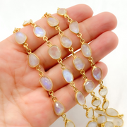White Moonstone Organic Shape Bezel Gold Plated Wire Chain